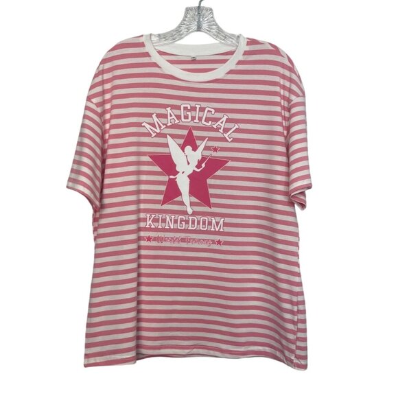Magical Kingdom Striped Tshirt Womens Pink White Tinkerbell - Picture 1 of 9